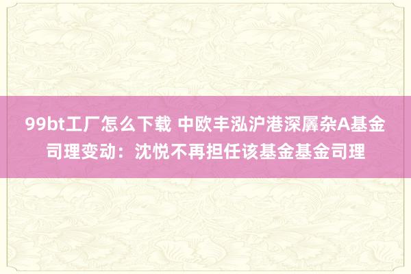 99bt工厂怎么下载 中欧丰泓沪港深羼杂A基金司理变动：沈悦不再担任该基金基金司理