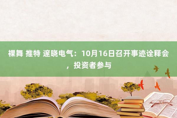 裸舞 推特 邃晓电气：10月16日召开事迹诠释会，投资者参与