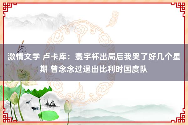 激情文学 卢卡库：寰宇杯出局后我哭了好几个星期 曾念念过退出比利时国度队