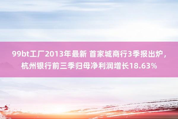 99bt工厂2013年最新 首家城商行3季报出炉，杭州银行前三季归母净利润增长18.63%