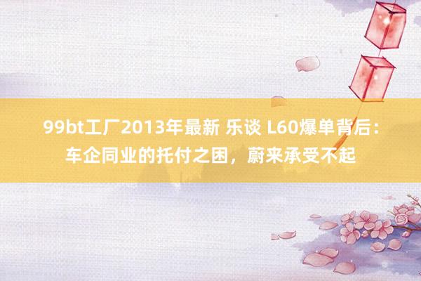 99bt工厂2013年最新 乐谈 L60爆单背后：车企同业的托付之困，蔚来承受不起