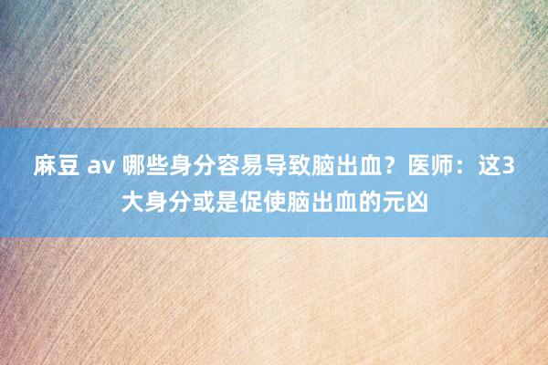 麻豆 av 哪些身分容易导致脑出血？医师：这3大身分或是促使脑出血的元凶