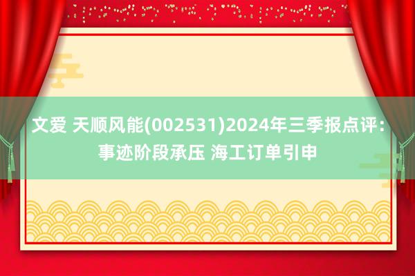 文爱 天顺风能(002531)2024年三季报点评：事迹阶段承压 海工订单引申