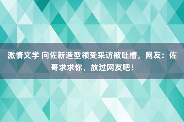 激情文学 向佐新造型领受采访被吐槽，网友：佐哥求求你，放过网友吧！