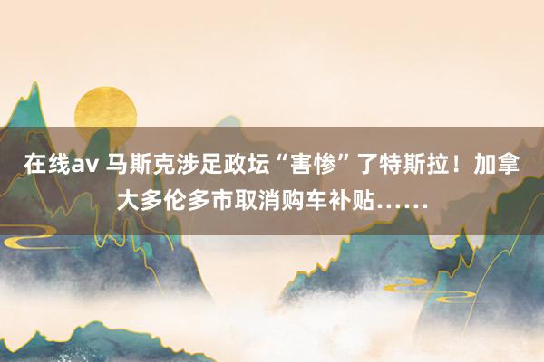 在线av 马斯克涉足政坛“害惨”了特斯拉！加拿大多伦多市取消购车补贴……